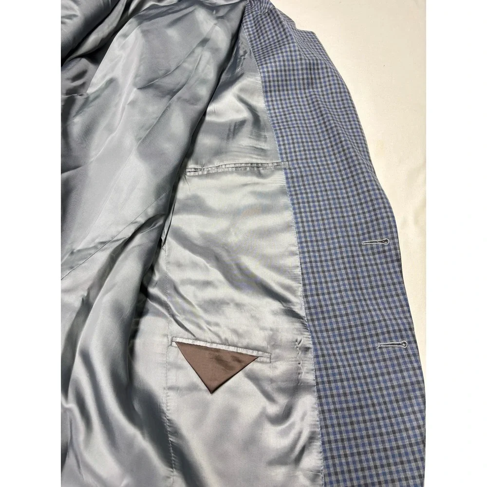Peter Millar Mens 44S Wool Sport Coat Blazer Blue Grey Check Made in Canada